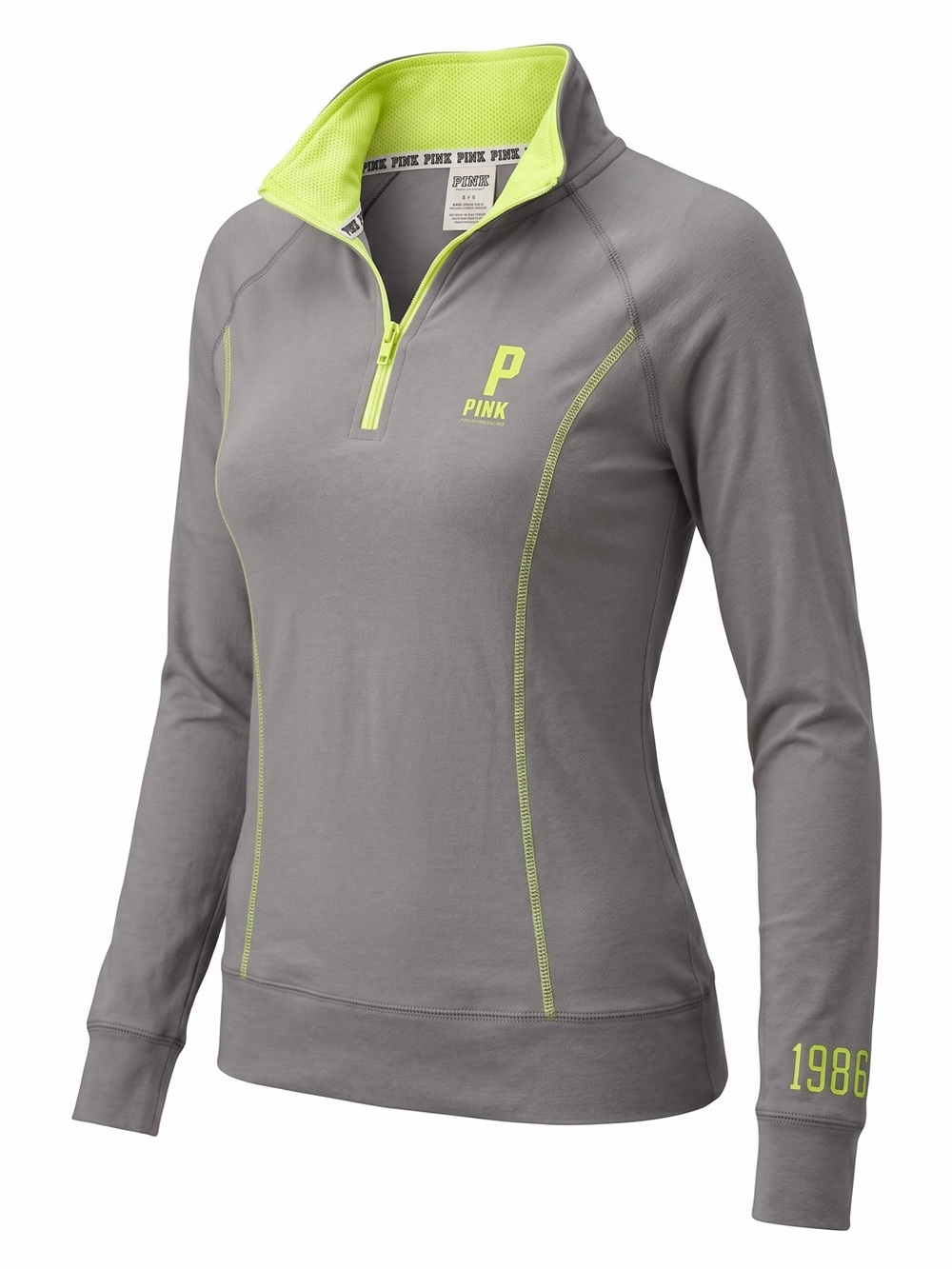 PINK Victoria’s Secret Gray Neon Quarter Zip Pullover Sweatshirt Size S